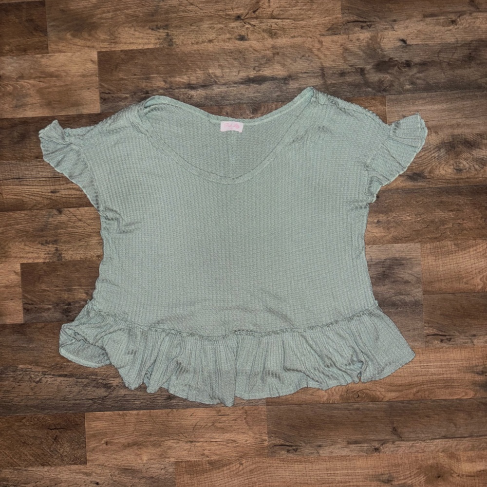 Pink Lily Mint Ruffle Sleeve Blouse